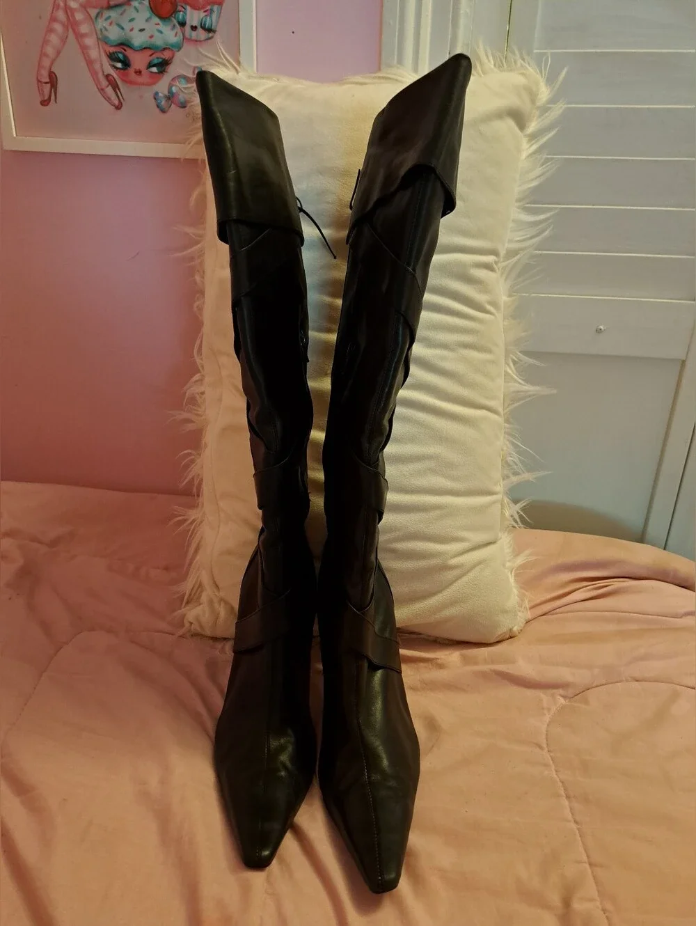 Black Knee-High Pointed Toe Women's Boots